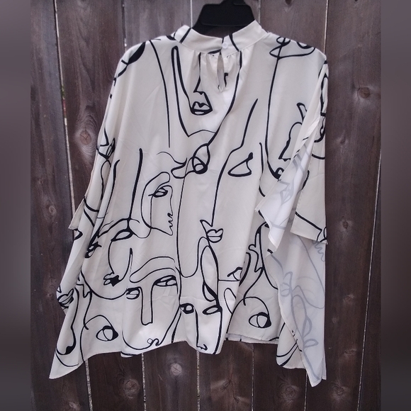 Womens Plus 3X Blouse Kimono Top Shirt Silky Pullover Faces Print - Picture 5 of 5
